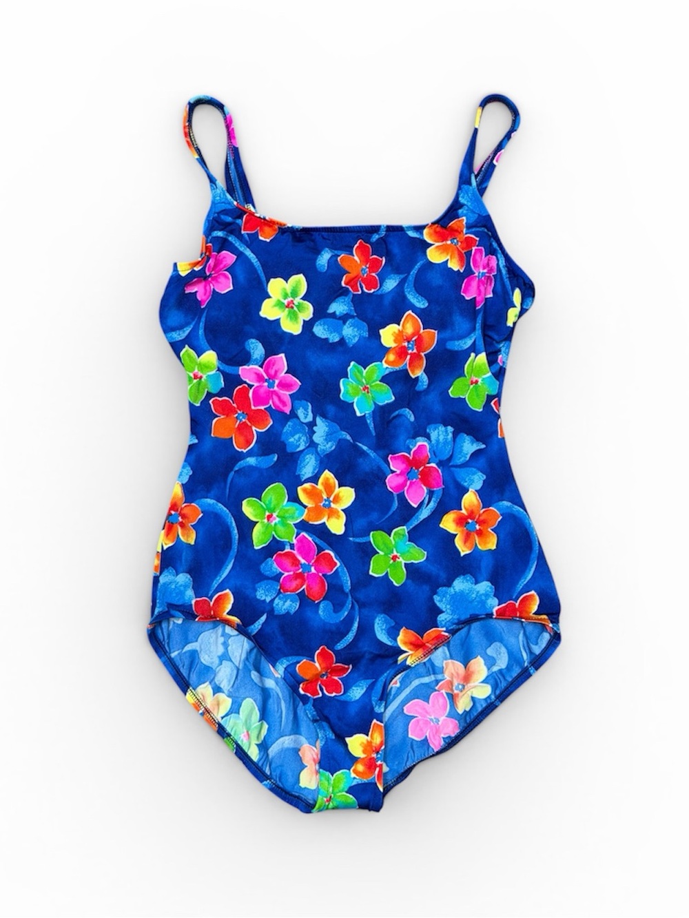 NEW Vintage 90s Lands’ End Floral One Piece Swimsuit Tropical Women 18 LONG